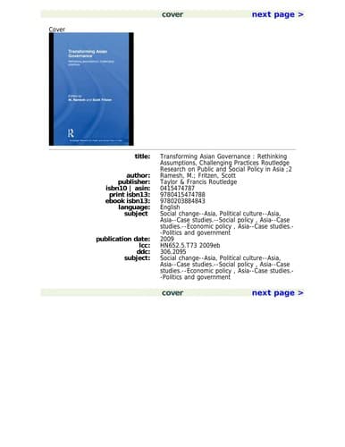 Tapa de Transforming Asian governance