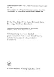 Tapa de Untersuchung über den Einfluß geometrischer Fehler von Wälzfräsern auf die Genauigkeit wälzgefräster Stirnräder