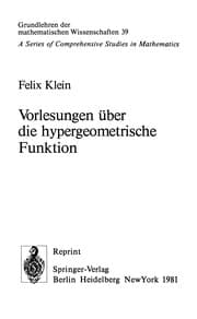 Tapa de Vorlesungen über die hypergeometrische Funktion