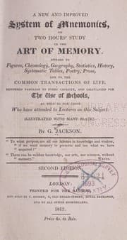 Tapa de A new and improved system of mnemonics, or, Two hours' study in the art of memory