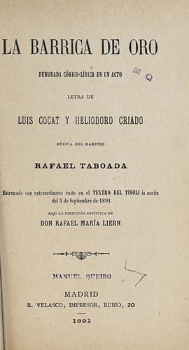 Tapa de La barrica de oro