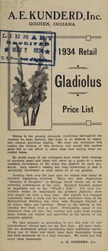 Tapa de Gladiolus, 1934 retail price list