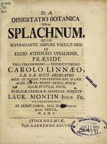 Tapa de Dissertatio botanica sistens splachnum ..