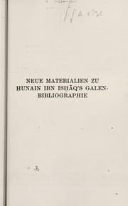 Tapa de Neue Materialien zu Ḥunain ibn Isḥāq's Galen-Bibliographie