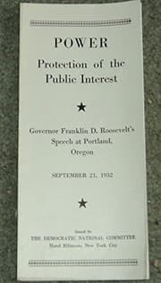 Tapa de Power Protection Of The Public Interest Governor Franklin D. Roosevelt's Speech At Portland, Oregon September 21, 1932