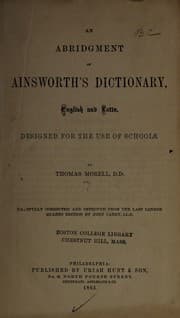 Tapa de An abridgment of Ainsworth's dictionary, English and Latin