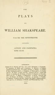 Tapa de The Plays of William Shakspeare (Antony and Cleopatra / King Lear)