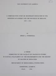 Tapa de A comparative study of secondary education in the province of Quebec and the Republic of Ireland, 1953-1963
