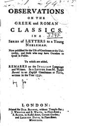 Tapa de Observations on the Greek and Roman Classics