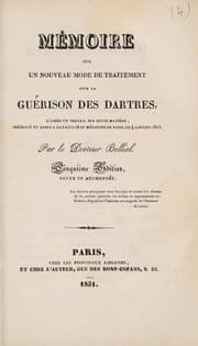 Tapa de Mémoire sur un nouveau mode de traitement pour la guérison des dartres, d'après un travail ... présenté ... à la Faculté de Médecine de Paris, le 4 janvier 1825