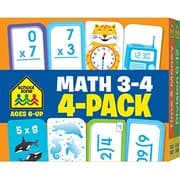 Tapa de School Zone - Math 3-4 Flash Cards 4 Pack - Ages 6 and Up, 3rd Grade, 4th Grade, Multiplication, Division, Time and Money, and More
