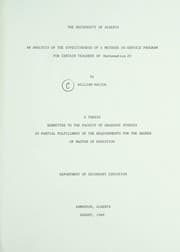 Tapa de An analysis of the effectiveness of a methods in-service program for certain teachers of Mathematics 20