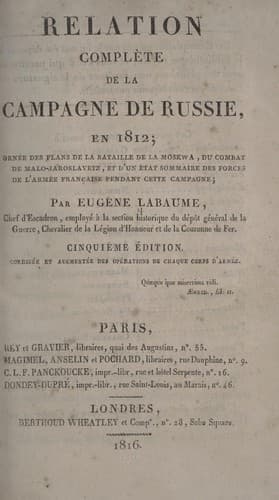 Tapa de Relation complète de la campagne de Russie, en 1812