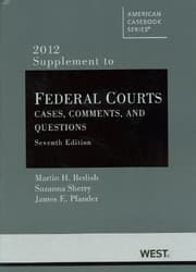 Tapa de Redish, Sherry and Pfander's  Federal Courts, Cases, Comments, and Questions, 7th, 2012 Supplement