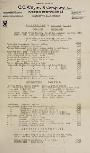 Tapa de Perennial price list