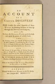 Tapa de An account of a useful discovery to distill double the usual quantity of sea-water, by blowing showers of air up through the distilling liquor