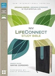 Tapa de NIV, LifeConnect Study Bible, Leathersoft, Gray/Blue, Indexed, Red Letter Edition