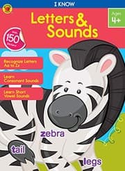 Tapa de Carson Dellosa - I Know Letters & Sounds Workbook for PK, 1st, 2nd Grade, 64 Pages with Stickers, Ages 4+