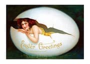 Tapa de Smiling Woman in Egg Easter Greetings Postcard. 6 cards, individually bagged with envelopes