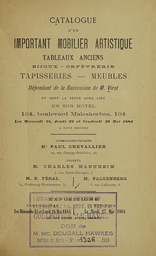 Tapa de Important mobilier artistique