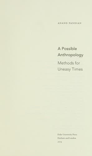 Tapa de A possible anthropology
