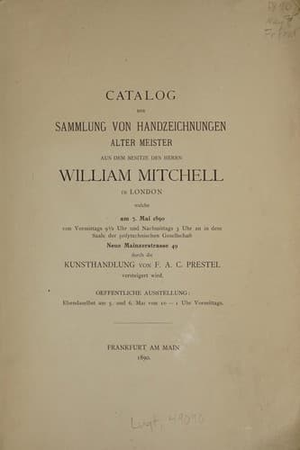 Tapa de Catalog der sammlung von handzeichnungen Alter Meister aus dem besitze des Herrn William Mitchell