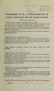 Tapa de Supplement to Hydrographic Office publication no. 165, Sailing directions for the Pacific Islands, vol. I.
