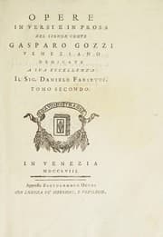Tapa de Opere in versi e in prosa del signor conte Gasparo Gozzi, veneziano