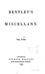 Tapa de Bentley's Miscellany. Volume XVIII