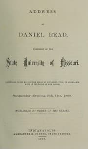 Tapa de Address of Daniel Read, president of the State University of Missouri