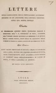 Tapa de Lettere sulla lacerazione della cristalloide anteriore intorno ad un aneurisma dell' arteria toracica sopra una doppia pupilla dirette al celeberrimo Antonio Scarpa ...