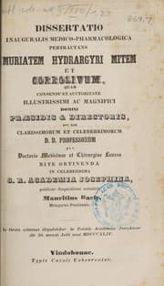 Tapa de Dissertatio inauguralis medico-pharmacologica pertractans muriatem hydrargyri mitem et corrosivum