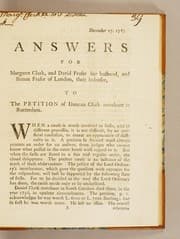 Tapa de Answers for Margaret Clark, and David Fraser her husband, and Simon Fraser of London, their indorsee, to the petition of Duncan Clark merchant in Rotterdam