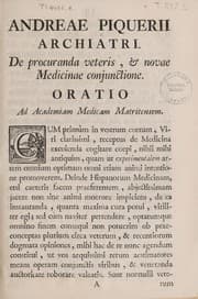 Tapa de De procuranda veteris, et novae medicinae conjunctione oratio ad Academiam Medicam Matritensem