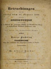 Tapa de Betrachtungen über die unter dem 31 Januar 1832 erlassene Instruction durch welche das in Betreff der asiatischen Cholera im preussischen Staate zu beobachtende Verfahren festgesetzt wird ... Erster Nachtrag zum Tagebuche über das Verhalten der bösartigen Cholera in Berlin