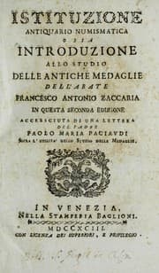 Tapa de Istituzione antiquario-numismatica, o sia, Introduzione allo studio delle antiche medaglie