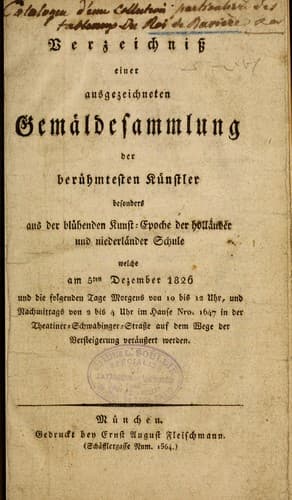 Tapa de Verzeichnis einer ausgezeichneten Gemäldesammlung der berühmtesten Künstler besonders aus der blühenden Kunst-Epoche der holländer und niederländer Schule