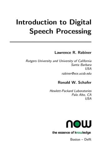 Tapa de Introduction to digital speech processing