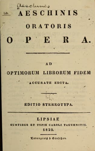Tapa de Aeschinis, oratoris, Opera