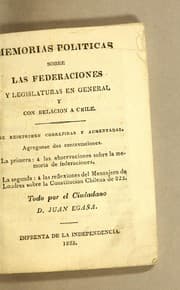 Tapa de Memorias politicas sobre las federaciones y legislaturas en general y con relacion a Chile