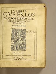 Tapa de La Biblia, que es, los sacros libros del Vieio y Nueuo Testamento