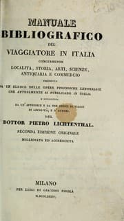 Tapa de Manuale bibliografico del viaggiatore in Italia concernente località, storia, arti, scienze, antiquaria e commercio