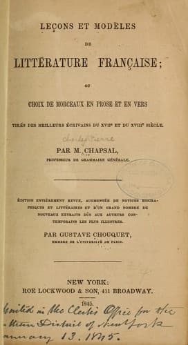 Tapa de Leçons et modèles de littérature française
