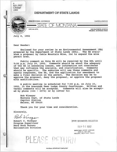 Tapa de Environmental assessment for Cable Mountain Mine, Inc. application for amendment no. 003 to state operating permit no. 00134 operating and reclamation plan