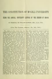 Tapa de The constitution of McGill University, being the annual university lecture of the session of 1888-89