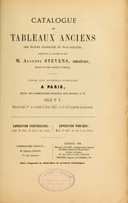Tapa de Catalogue de tableaux anciens des écoles flamande et hollandaise, composant la galerie de feu M. Auguste Stevens, amateur