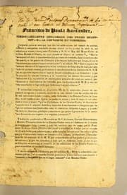 Tapa de Francisco de Paula Santander, vice-presidente encargado del poder ejecutivo de la Republica de Colombia