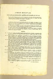 Tapa de Simon Bolivar libertador presidente de la repùblica de Colombia etc. etc. etc. En vista de lo informado por la corte de apelaciones del distrito del Centro