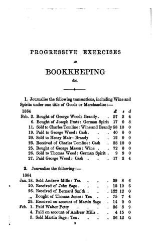 Tapa de Progressive exercises in bookkeeping by double entry. [With] Key