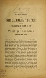 Tapa de Discours de Sir Charles Tupper sur les resolution du chemin der fer du Pacifique Canadien